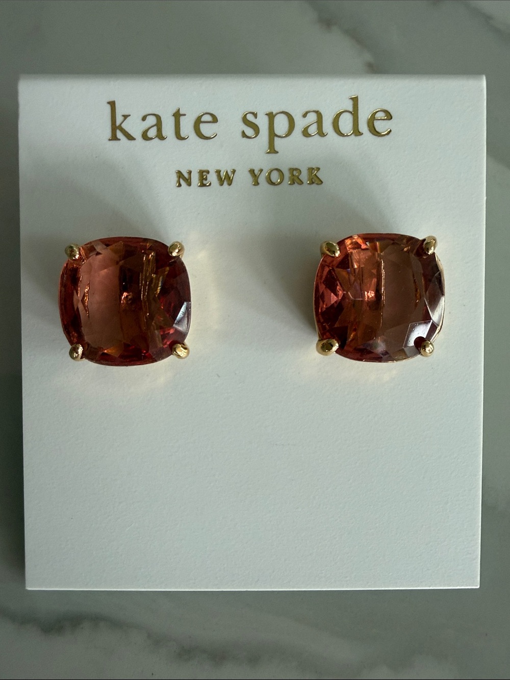 NWT Kate Spade pink earring in gold setting